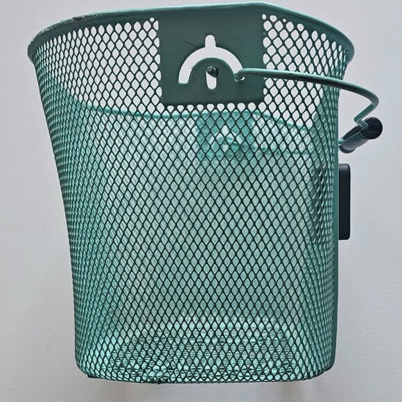 Electra Bike Bicycle Metal Basket Turquoise Green with Handle - Picture 3 of 7
